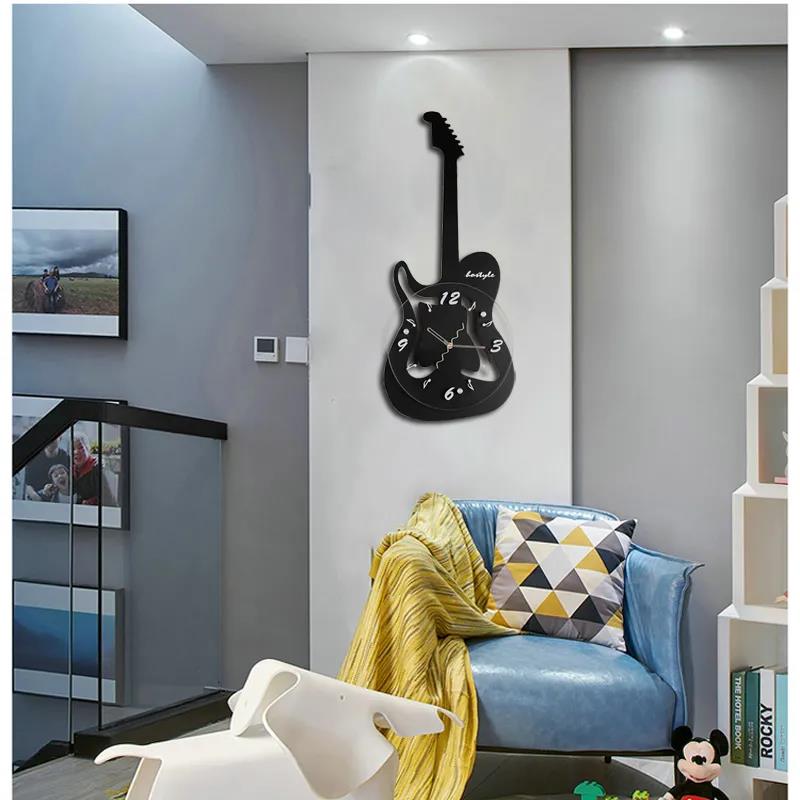 Electric Guitar Creative Wall Clock Living Room Home Clock Personality Children Free Punch Art Decoration Wall Watch Clock Mute