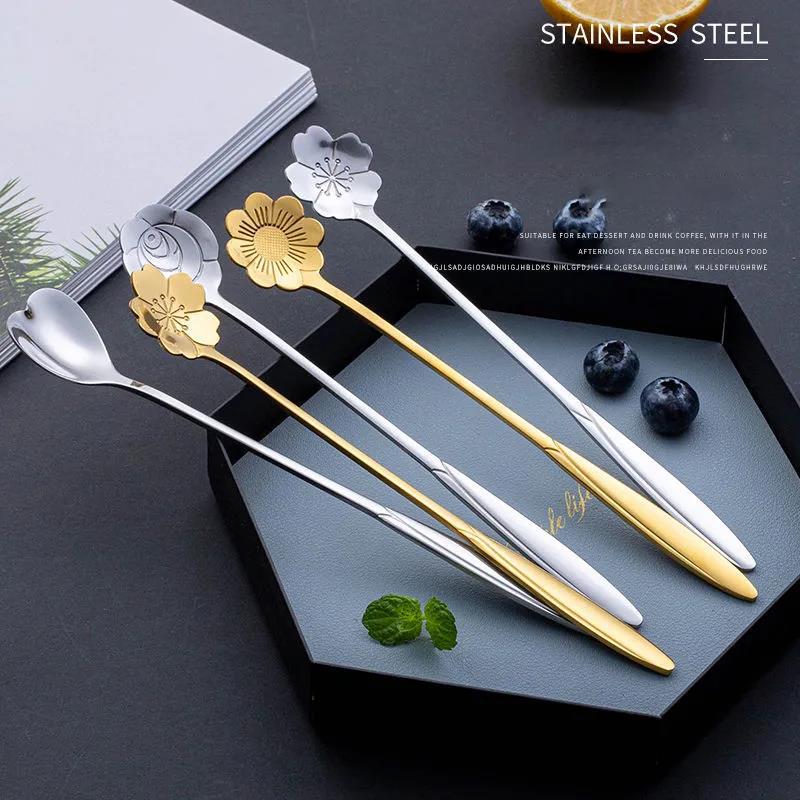 Creative Japanese Gold Stainless Steel Spoon Vintage Golden Coffee Tea Spoon Flower Sugar Dessert Tea Bar Coffee Tableware