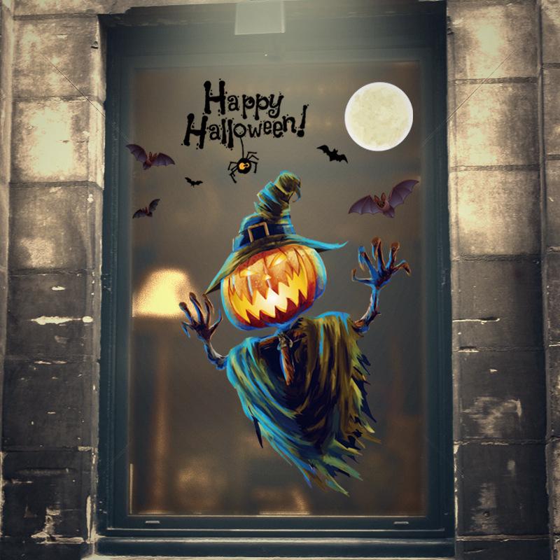 Double-sided Halloween pumpkin lamp wall sticker room bar window background decoration removable