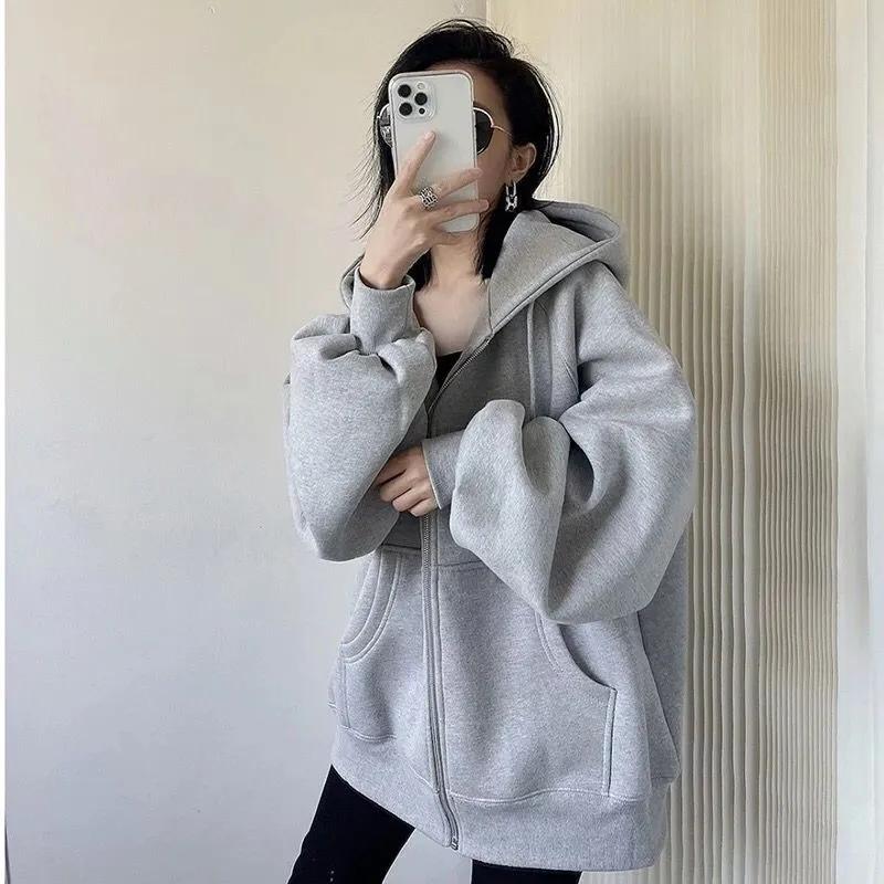 Spring and Autumn Women's Hooded Sweater Korean Style Loose Casual All-match Coat Top Ladies Cardigan Zipper Coat Hip-pop Jacket