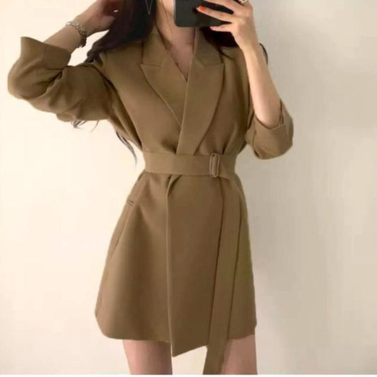 Women's Suit Jacket Korean Style Lace-up No Buckle Spring  Autumn Loose Casual Season Jacket Small Suit