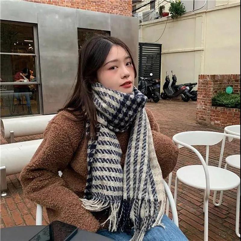 Winter Imitation Cashmere Scarf Korean Tassel Houndstooth Scarf Thick Warm Women's Scarf Shawl