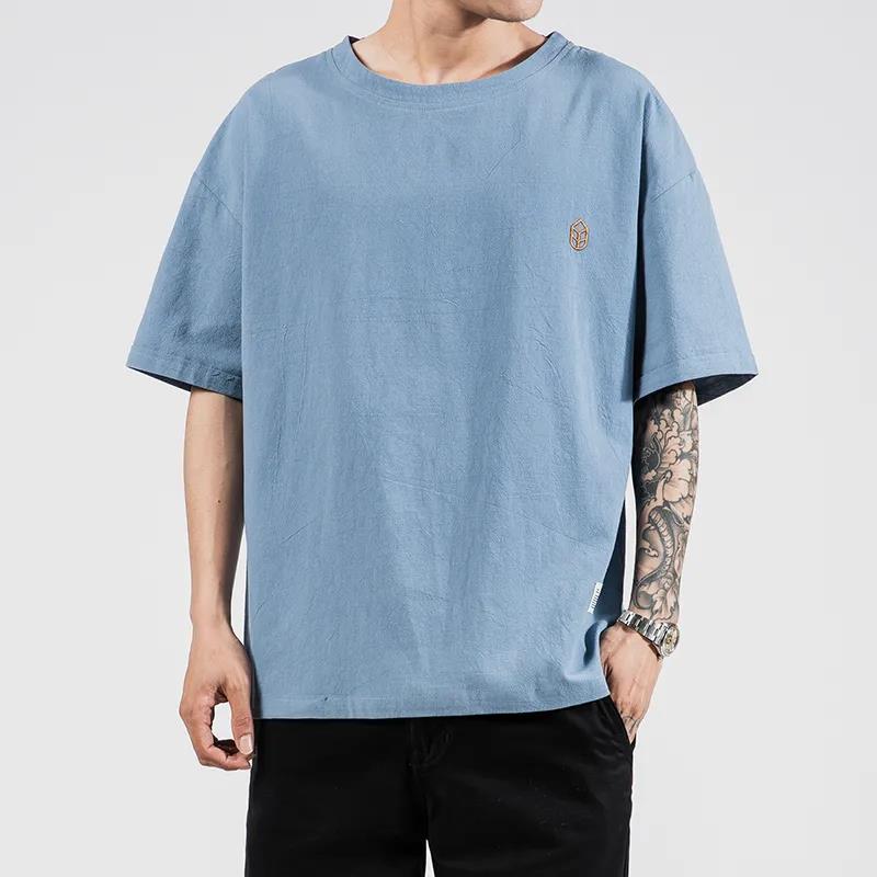 Summer Embroidered Linen Loose Five-point Sleeve Large Size Trendy Casual All-match T-shirt