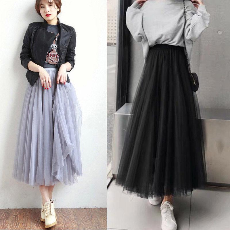 Mesh Skirt Skirt Women's Spring and Summer Pleated Skirt A-line Skirt Mid-length Skirt All-match Princess Skirt