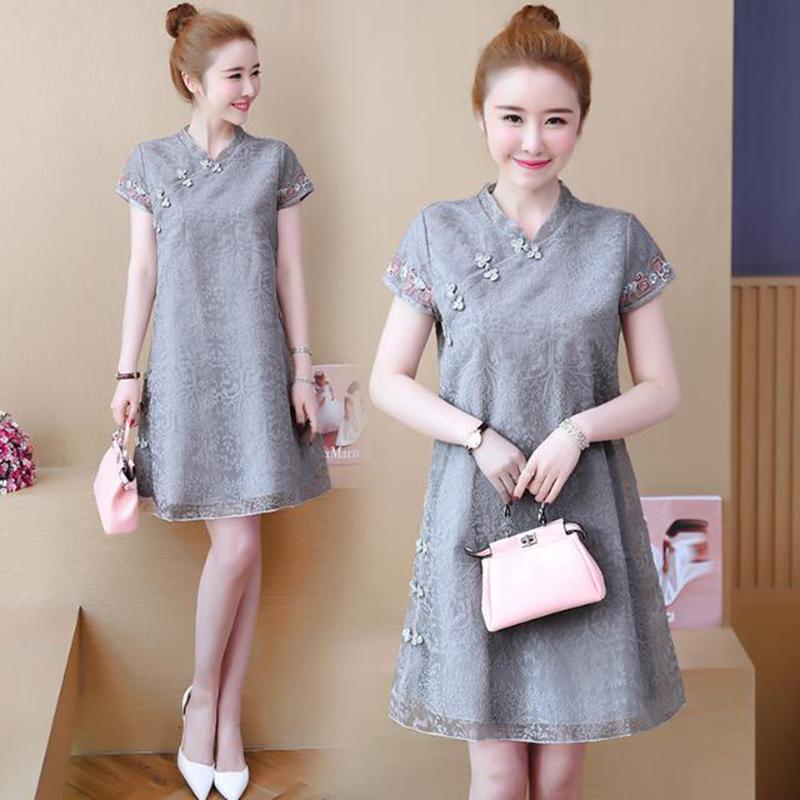 Plus Size Women's Fat Sister Cover Belly Dress Female Summer Loose and Thin Chinese Style Improved Cheongsam Skirt