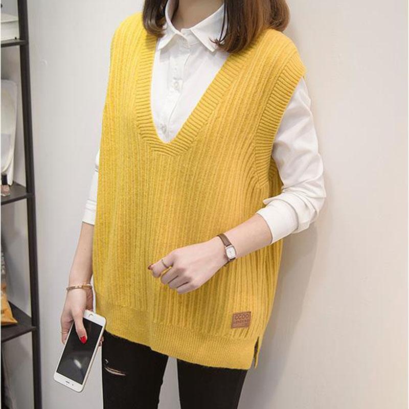 Autumn and Winter Knitted V-neck Vest Sleeveless Waistcoat Short Waistcoat Simple Pullover Women's Top