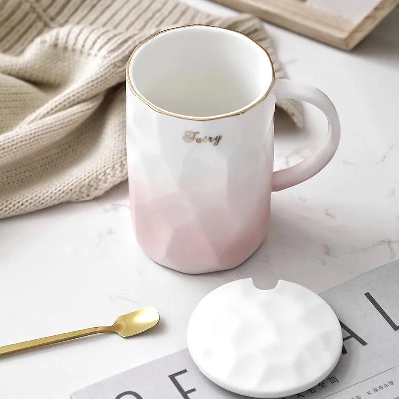 Ceramic Mug with Lid Spoon Large Capacity Cup Men's and Women's Coffee Cup Home Tea Cup Korean Cute Student