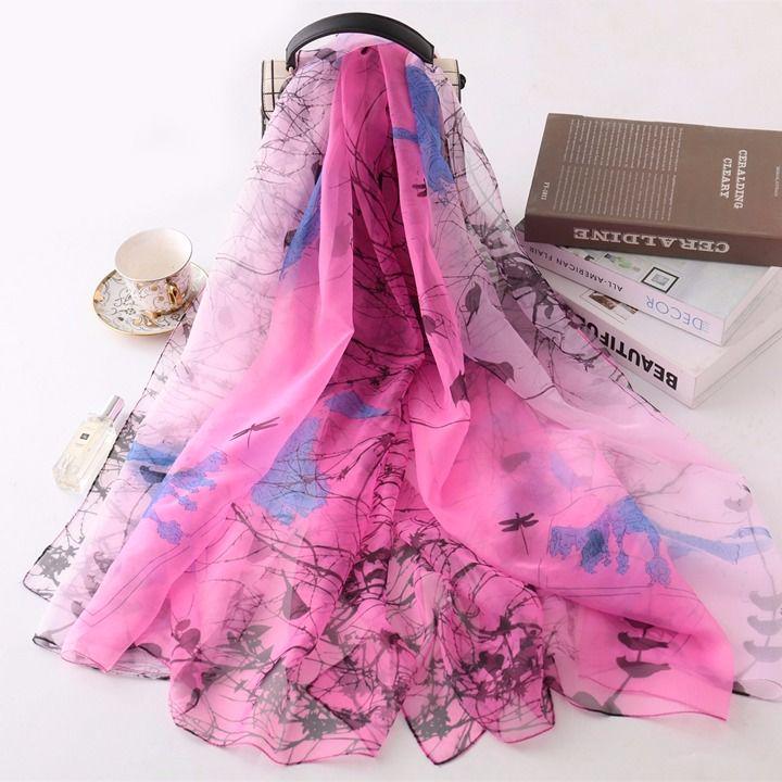 Scarf Female Flower Scarf Travel Sunscreen Shawl Imitation Silk and Wool Beach Wrap