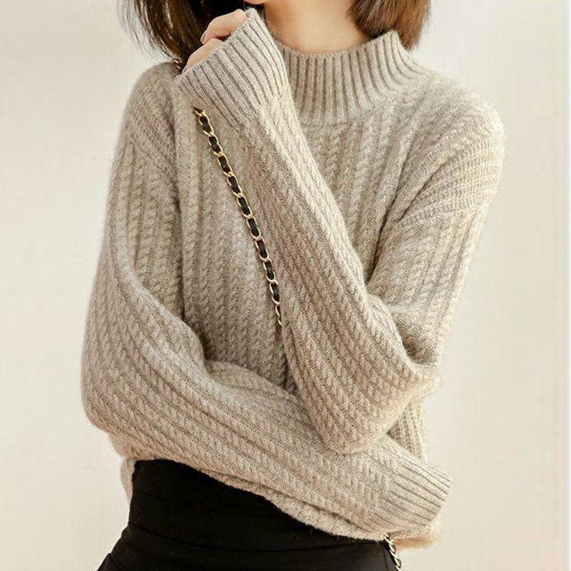 Fall/winter Women's Sweater Women's Half-high Neck Thick Pullover Knit Bottoming Shirt Loose Casual Long-sleeved Top Women