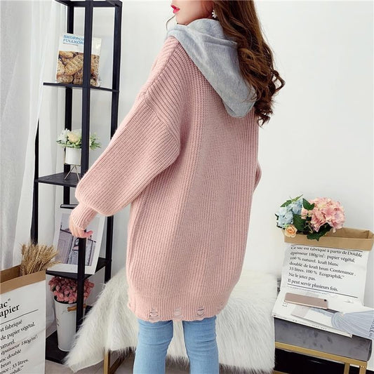 Autumn and Winter Fashion Simple Sweater Casual Cardigan Ins Style Top Mid-length Loose Female Jacket