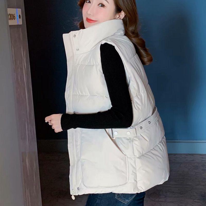 Autumn and Winter Solid Color Casual Down Cotton Vest Korean Version Loose Large Size Stand Collar Thickened Female Jacket