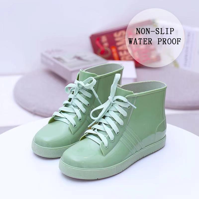 Short Rain Boots Girls Low-top Water Shoes Students Korean Rain Boots Lace Up Waterproof Shoes Women Low-top Rubber Shoes