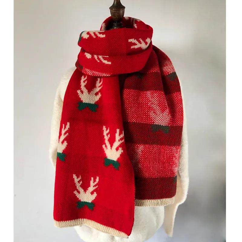 Christmas Gift Elk Scarf Winter Korean Version of Wild Red Double-sided Wool Scarf Shawl