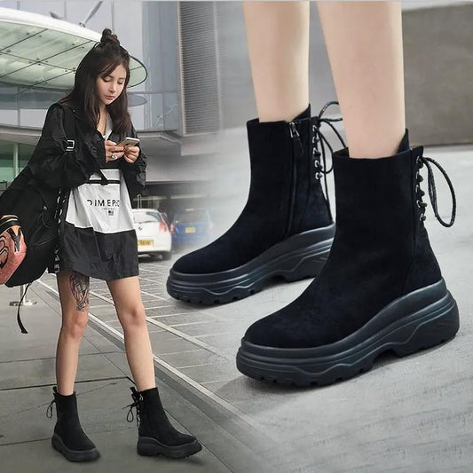 Korean Version of Martin Boots Female British Style Short Boots Platform Shoes Spring and Autumn Thick-soled Short-tube Women's Boots