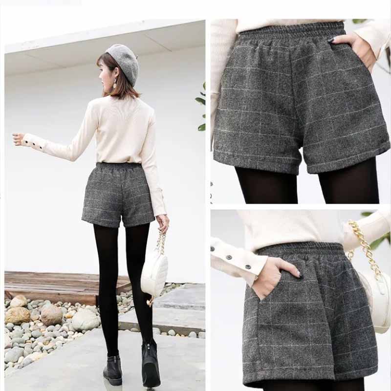 Thick Woolen Shorts Women's Winter Large Size Outer Wear New Loose and Versatile Autumn Bottoming Wide-leg Boots Pants High Waist Tide