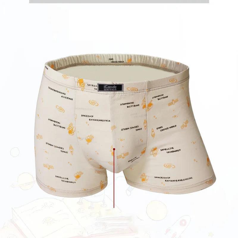 4-pack of 100% Cotton Printed Underwear Men's Boxer Large Size Mid-waist Middle-aged and Elderly Breathable Antibacterial Boxers