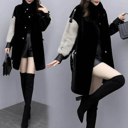 Women's Fur Coat Winter Plus Velvet Thickening Faux Fur Coat Women's Mid-length Fur All-in-one Fashion Coat