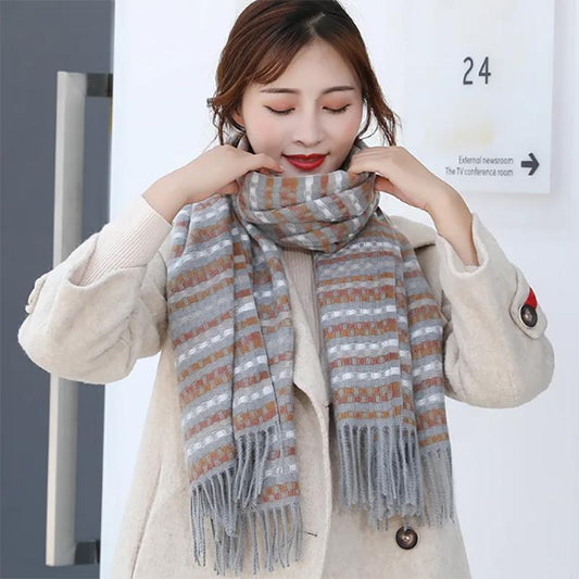 Scarf Female Winter Korean Style Plaid Temperament Warmth Shawl All-match Lengthened Thick Bib