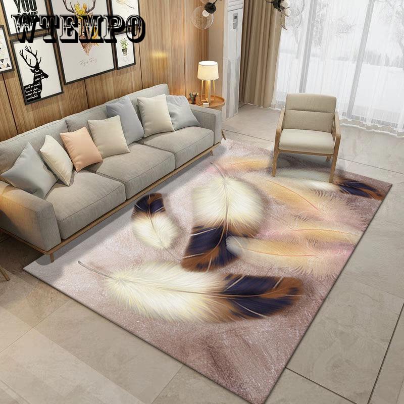 Modern Feather Printed Carpets For Living Room Pad Bedside Blanket Doormat Outdoor Parlor