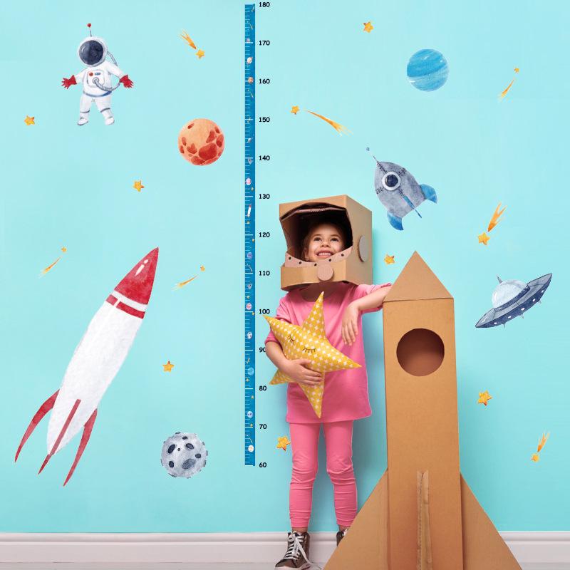 Astronauts Space Rocket Height Sticker Children Room Kindergarten Porch Door Decoration Wall Sticker