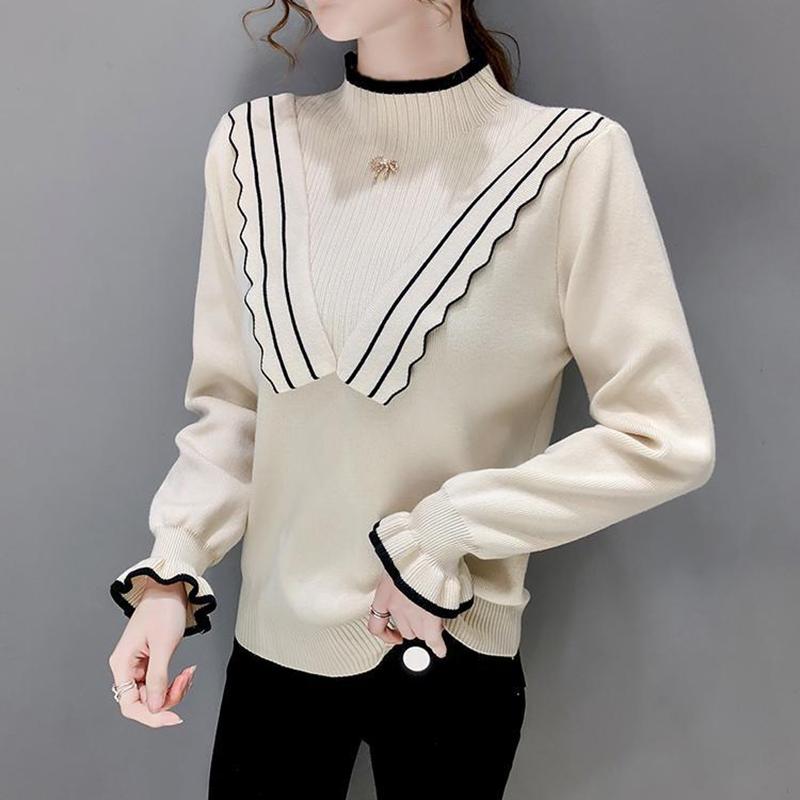 Autumn Winter  Women Fashion Sweater Casual Knitting Sweater Half Turtleneck Pullovers Slim-fit Casual Long Sleeve Sweater