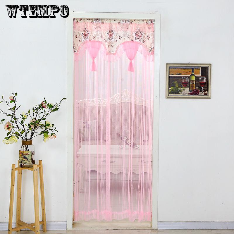 WTEMPO Lace Spinning Mute Anti-mosquito Long Curtain Free Punching Telescopic Rod Curtain Bedroom