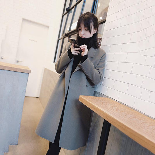 Autumn Winter Wool Long Coat Jacket Casual Christmas Blazer Outwear Elegant V-neck Women Coat