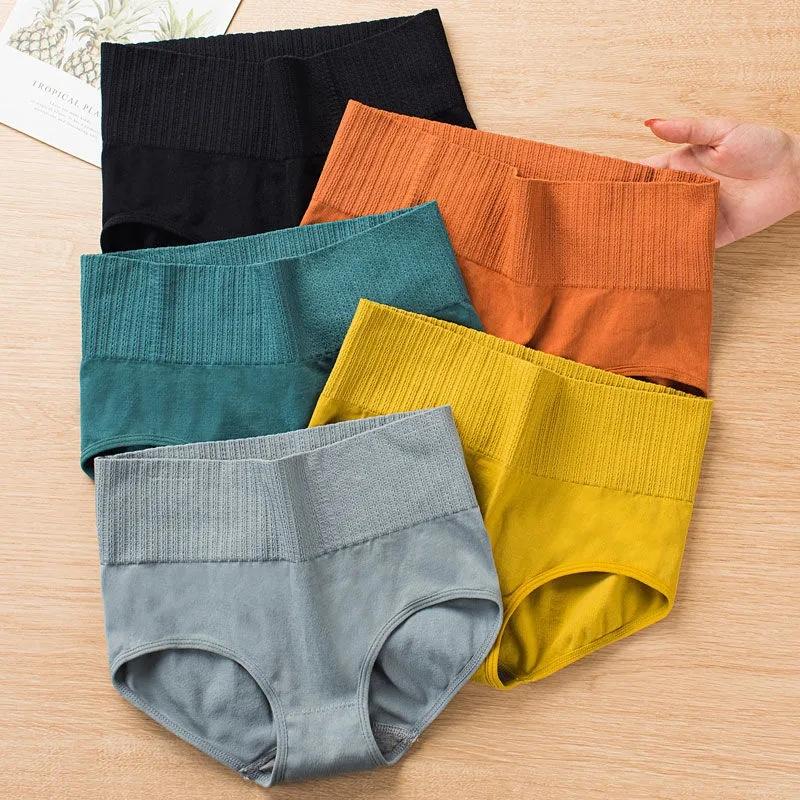 4PCS Women's Pure Cotton Crotch Antibacterial High-waist Panties for Students Sexy Breathable Belly-lifting Hips Plus Size Ladies Briefs Underwear