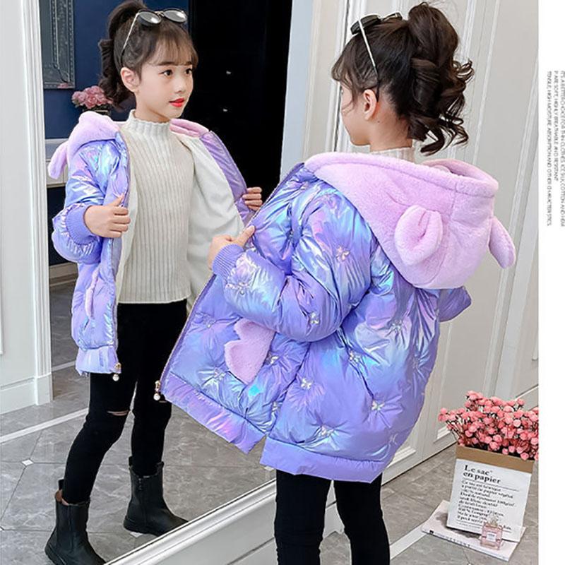 Girls Korean Style Down Padded Jacket Winter Mid-length Warm Jacket Plus Velvet Thickened Disposable Cotton-padded Clothes