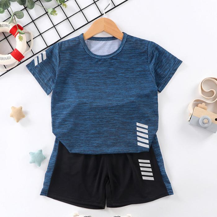 Children's Short Sleeve Suit Running Sportswear Casual Quick Drying Clothes Boy and Girl Summer T-shirt Shorts Two Piece Set