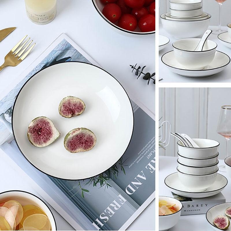 3ps Personalized Simple Dishes Set Household Ceramic Simple Rice Bowl Dishes Soup Bowl Combination Tableware