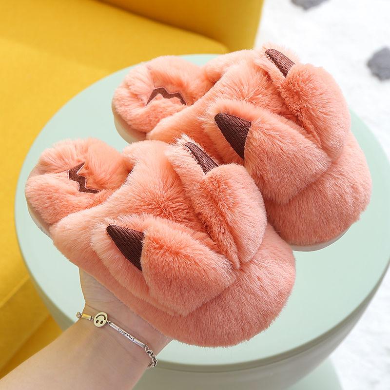 Children's Cotton Slippers Packed Heel and Velvet Warm Home Shoes Winter Plush Slippers