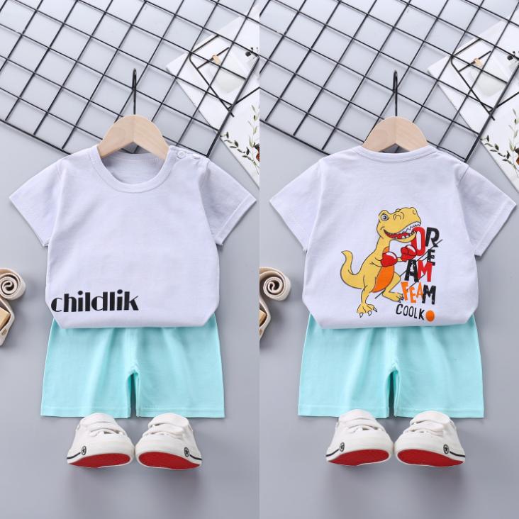 Children's Short Sleeve Suit Korean Style Boys and Girls Set Printing T-shirt + Shorts Two Piece Set