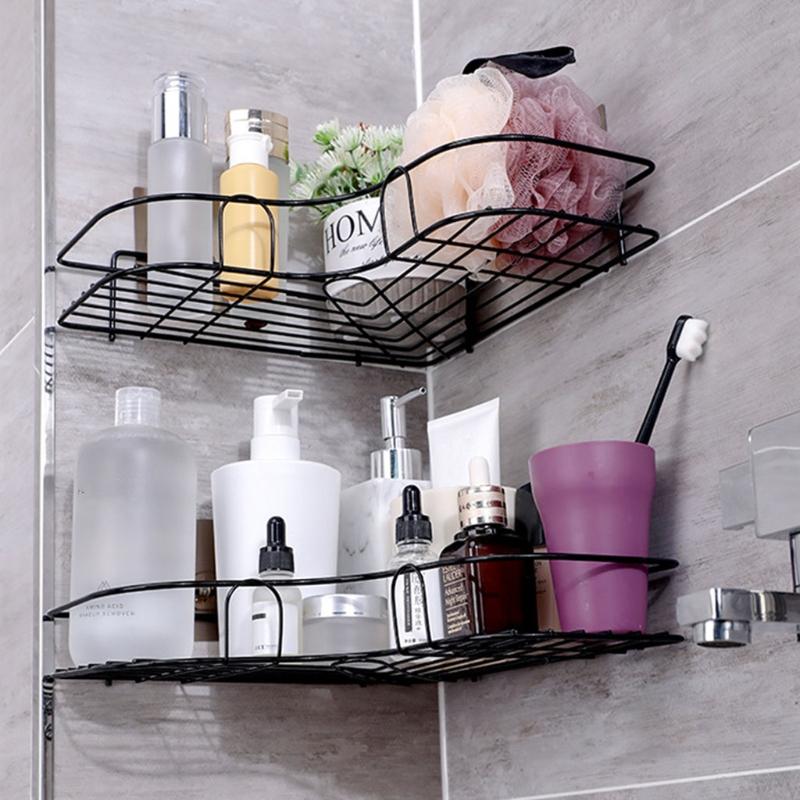 Self Adhesive Bathroom Shower Shelf Metal Wall Mounted Storage Organizer Rack