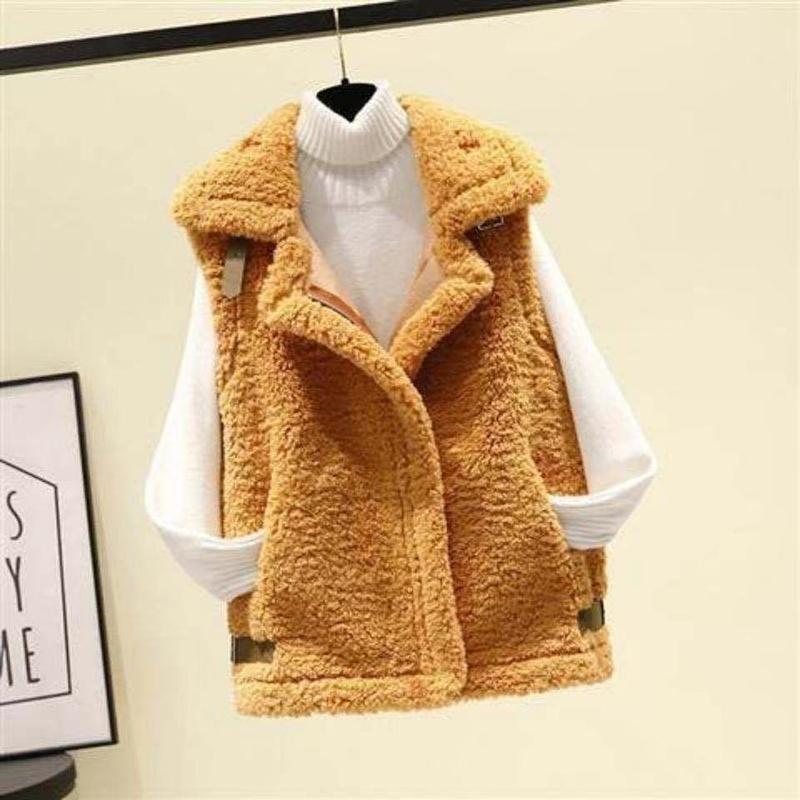 Winter New Style Lamb Hair Waistcoat Women Loose Fur One-piece Velvet Waistcoat Outer Wear Vest Ladies Sleeveless Blazer Jacket