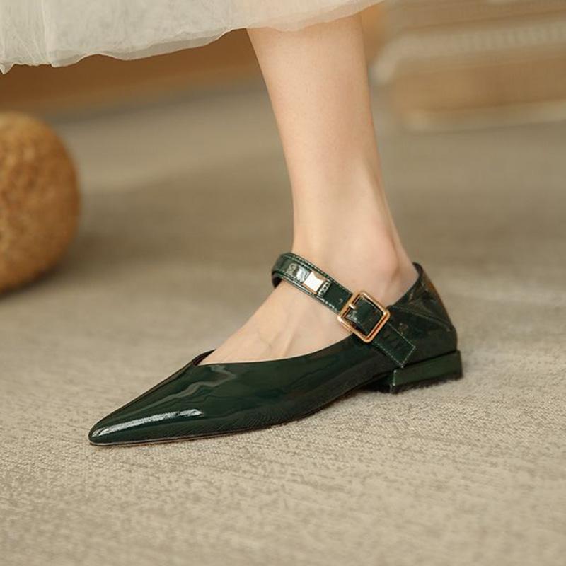 Single Shoe Pointed Toe Flat Word Retro Low Heel Gentle Mary Jane Women's Shoes