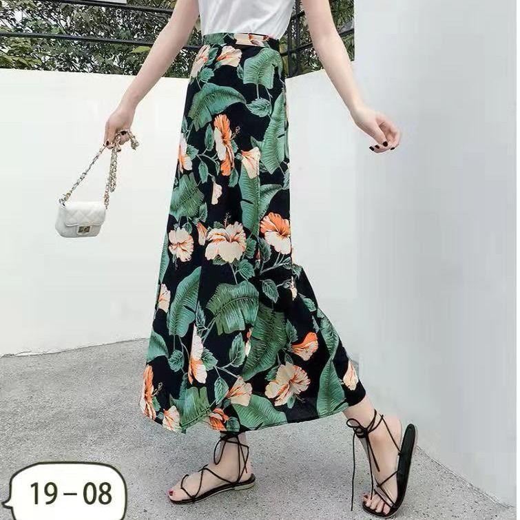 Long Floral Chiffon Casual Skirt One-piece Skirt Women Summer Chiffon Wrap Skirt Long Beach Skirt