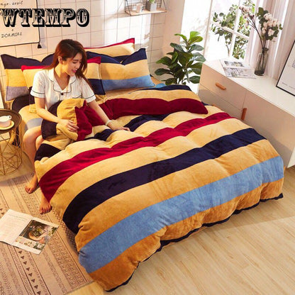 New 4pcs Crystal Flannel Bedding Set Winter Warm Fleece Duvet Cover Set Bed Sheet Bed Linen