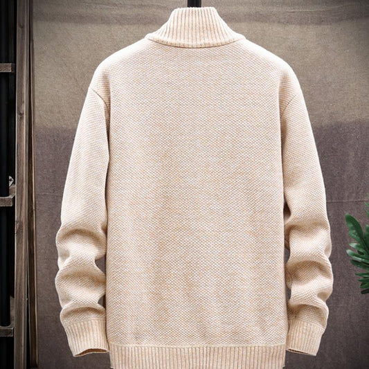 Autumn Men's Cardigan Sweater Thickened Warmth Sweatshirts for Young Men with Zipper Stand-up Collar Loose Coat