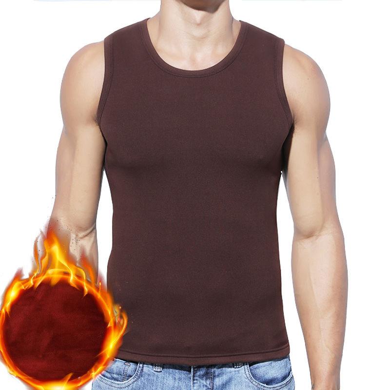 Men Winter Autumn Plus Velvet Thicken Thermal Underwear Tight Vest High Elasticity Comfortable Versatile Soft Lining O-neck Sleeveless Breathable