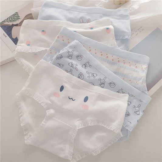 5 Pairs of Women's Plus Size Cotton Underwear Student Cartoon Breathable Cotton Crotch Underwear Girl Japanese Briefs