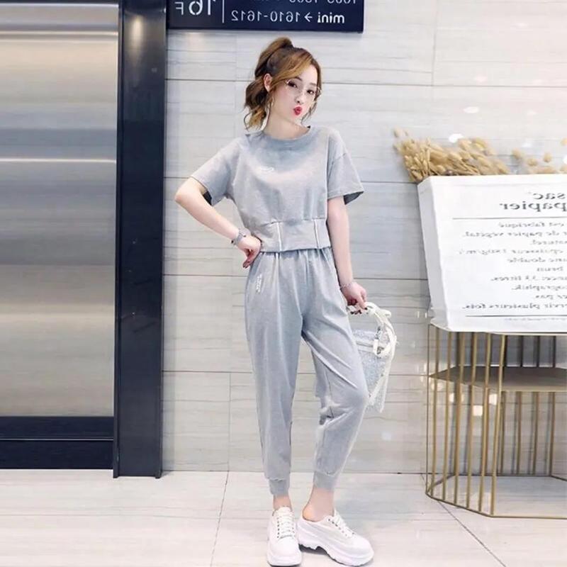 Short-sleeved Sports and Leisure Suits Women's Short Loose T-shirt Trousers Can Be Elasticated Waist Two-piece Leisure Outdoor Sports Suit