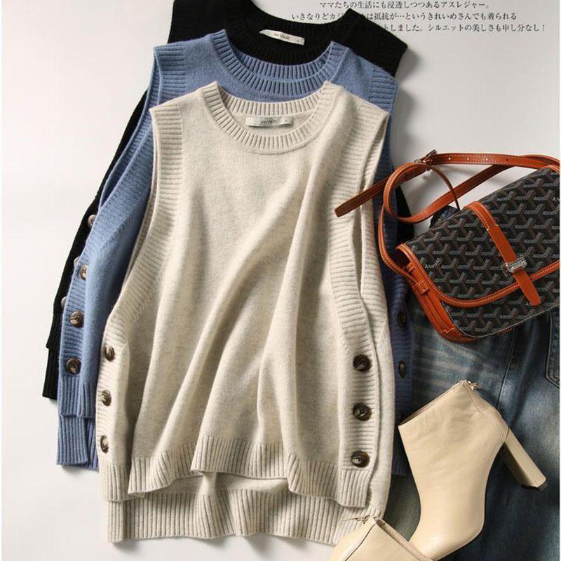 Spring and Autumn Sleeveless Knitted Vest Loose Round Neck Sweater Vest Fashion All-match Women's Waistcoat