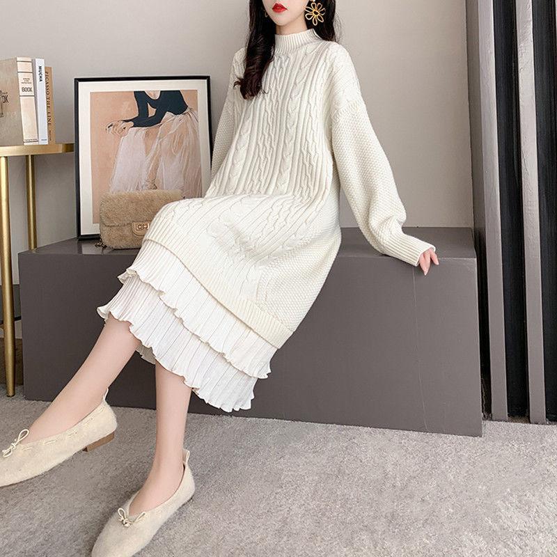 Plus Size Women's Sweater Skirt, Women's Autumn and Winter Long Section Over The Knee Loose, Outer Wear and Inner Base Shirt