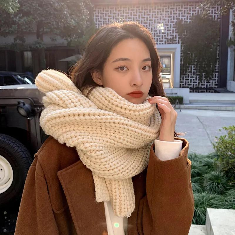 Scarves Women Knit Scarf Women Winter Warm Wraps Elegant Fashion Lady Knitted Shawls 2021 New Female Shawls