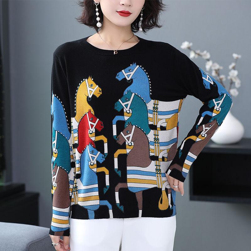 Autumn Winter Plus Size Printed Sweater Women's High-end Cashmere Sweater Fashion Pullover Jumper Bottoming or Outwear