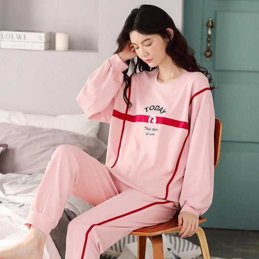 100% Double-sided Cotton Women's Pajamas Long-sleeved Outer Wearable Suit Korean Casual Winter Home Service Suit