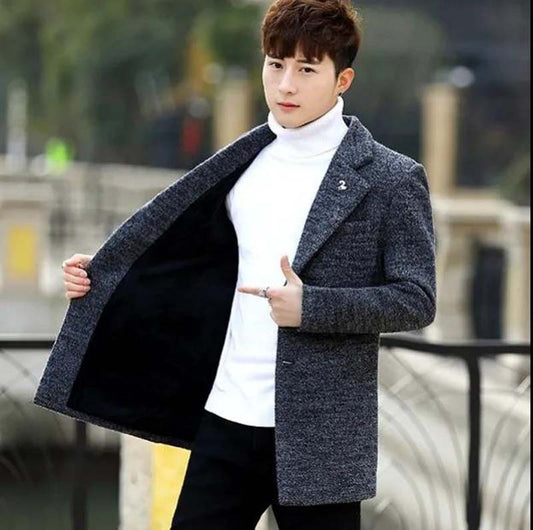 Windbreaker Men's Mid-length Coat Men's Jacket Autumn and Winter Trend Thick Winter Clothing