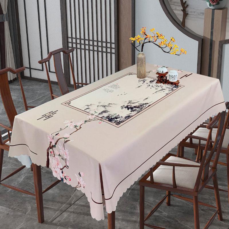 PVC Waterproof Oilproof Anti-scald New Chinese Table Mat Tea Table Cloth Disposable Household Tablecloth Fabric Chinese Style Tablecloth