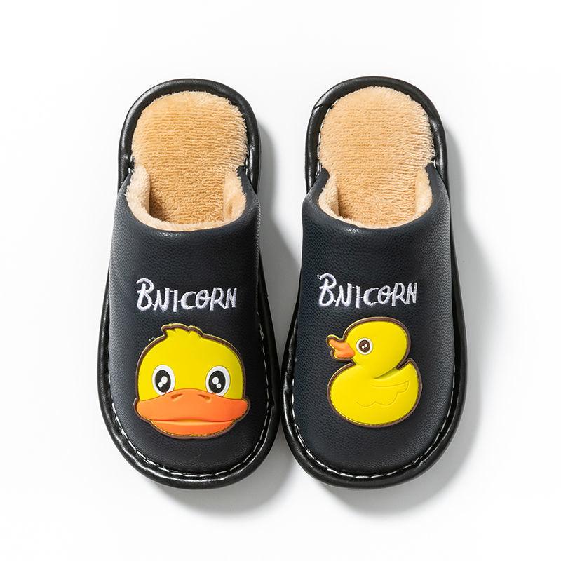 Children's Duckling Pattern Cotton Slippers Warm Non-slip Flat Shoes, Dirt-resistant and Comfortable Suitable for Autumn and Winter